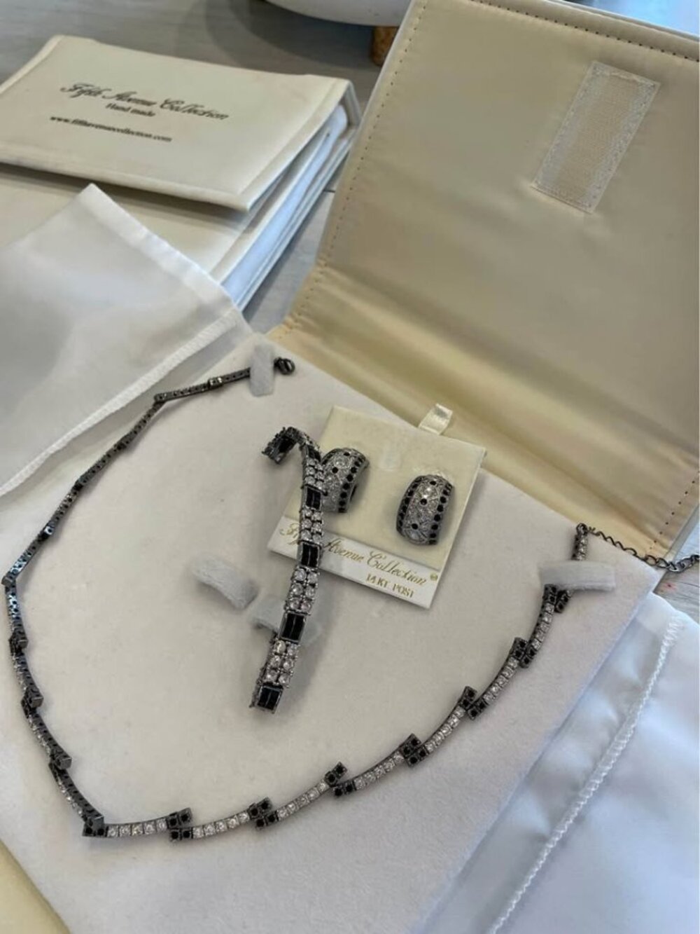 Vintage Fifth Avenue Collection Handmade Black & Clear Rhinestone Jewelry Set